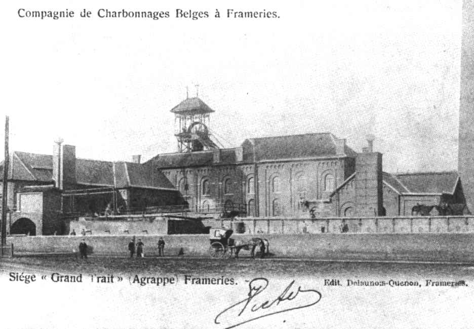 Frameries : Puits n° 3 dit " Grand Trait" de la Compagnie des Charbonnages Belges. Situation à la limite de Frameries et de La Bouverie.