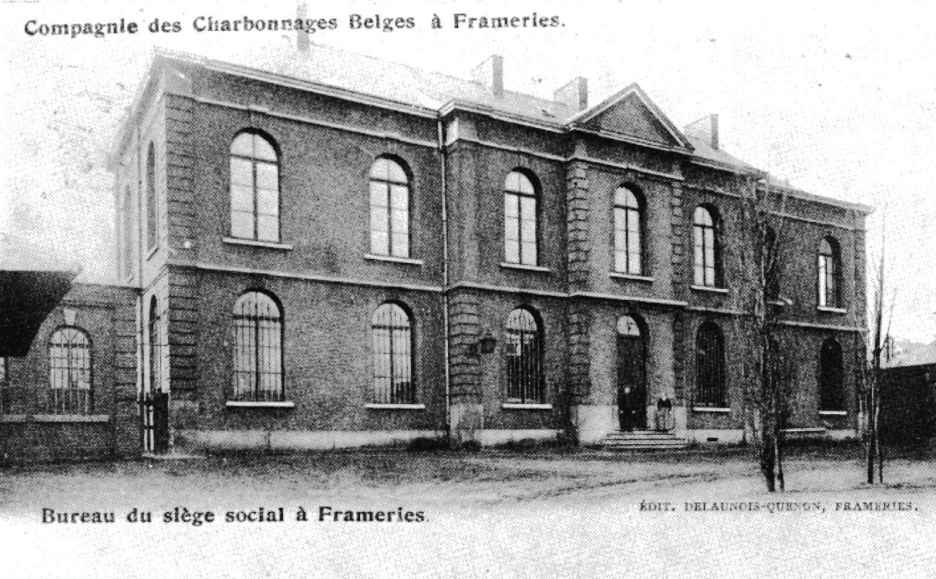 Frameries : Siège social de la Compagnie des Charbonnages Belges. Situation : dans la cour de l' Agrappe.