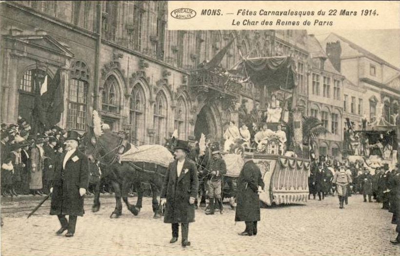 Mons : Fêtes Carnavalesques du 22 Mars 1914 - Char des Reines de Paris. 