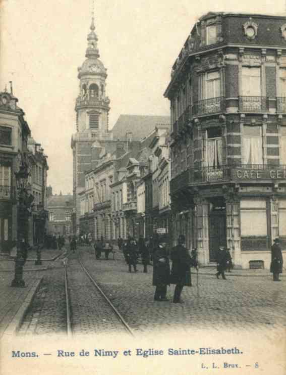 Mons : Rue de Nimy et Eglise Sainte-Elisabeth vers 1905.