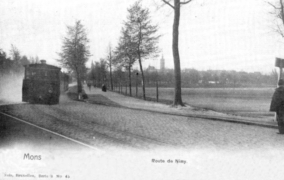 Mons : le tram à vapeur sur l'avenue de Nimy reliant Mons à Casteau.