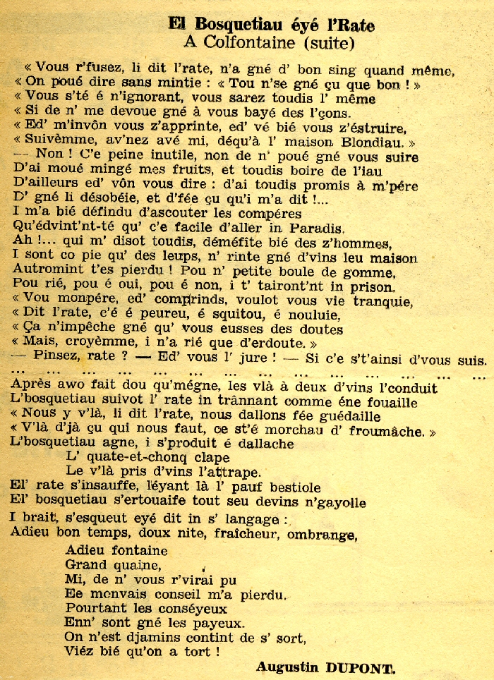 Pâturages : El Bosquetiau éyé l'Rate - Extrait de la Revue mensuelle du Cercle Horticole de juin 1960.