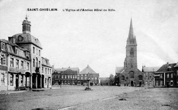 Saint-Ghislain : l'église et l'ancien Hôtel de Ville.