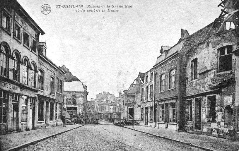 Saint-Ghislain : Ruines de la grand rue et du pont de la Haine.