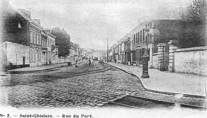 Saint-Ghislain : Rue du Port, vue de l'autre coté vers 1909.