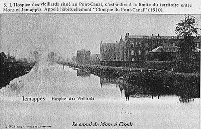 Jemappes en 1910 : Hospice situé au Pont-Canal.