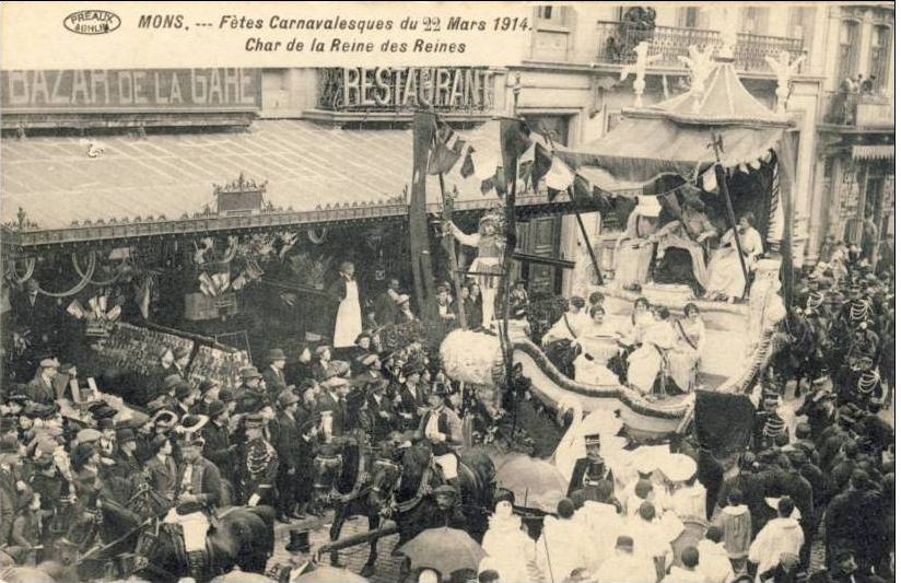 Mons : Fêtes Carnavalesques du 22 Mars 1914 - Char de la Reine des Reines. 