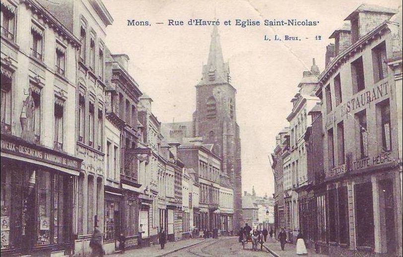 Mons :Rue d'Havré et Eglise Saint-Nicolas. 