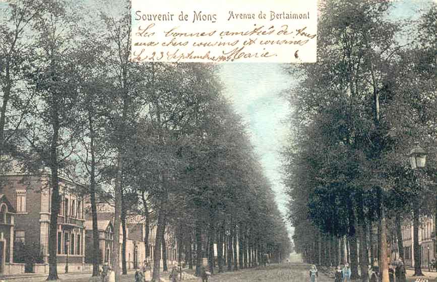 Mons : Avenue de Bertaimont animée en 1901.
